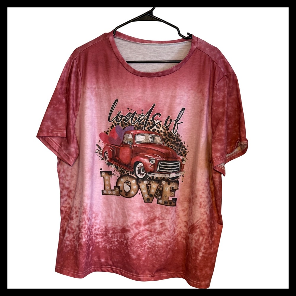 NWOT SHEIN CURVE 3XL Red Tie Dye Graphic T Shirt Truck Love Hearts Top